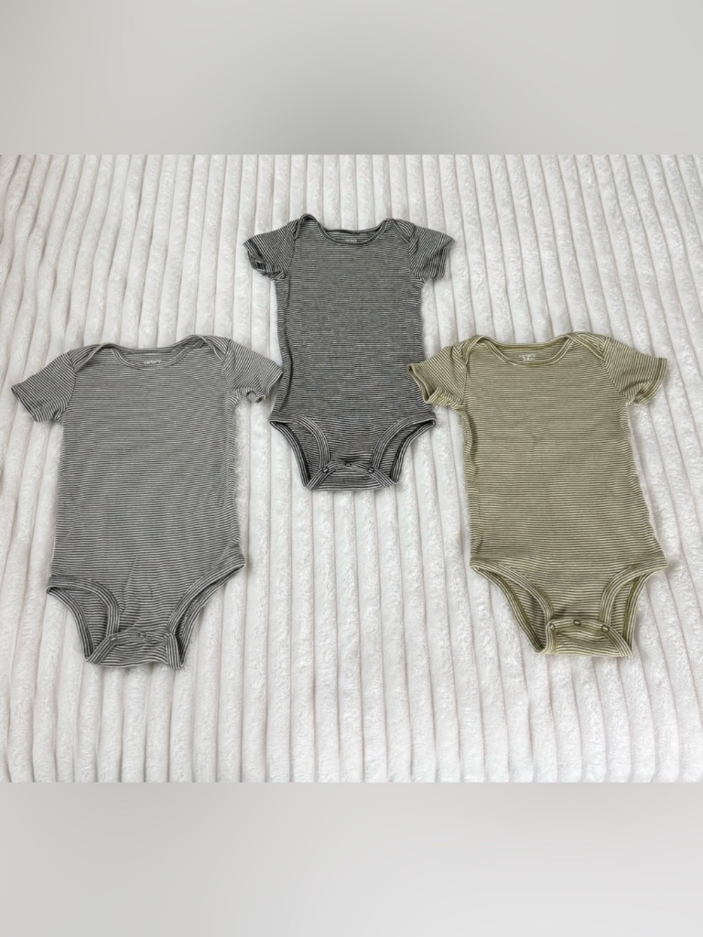 Carter's Short-Sleeve Striped One-Piece Bodysuits in Gray, Dark Gray, and Olive